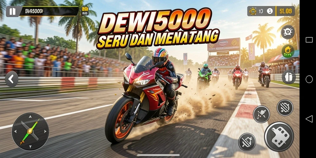 Screenshot DEWI5000 menunjukkan aksi balapan motor yang seru.