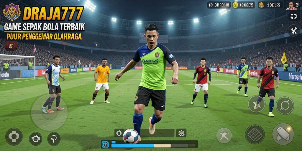Screenshot DRAJA777 menampilkan aksi mendebarkan dalam pertandingan sepak bola.