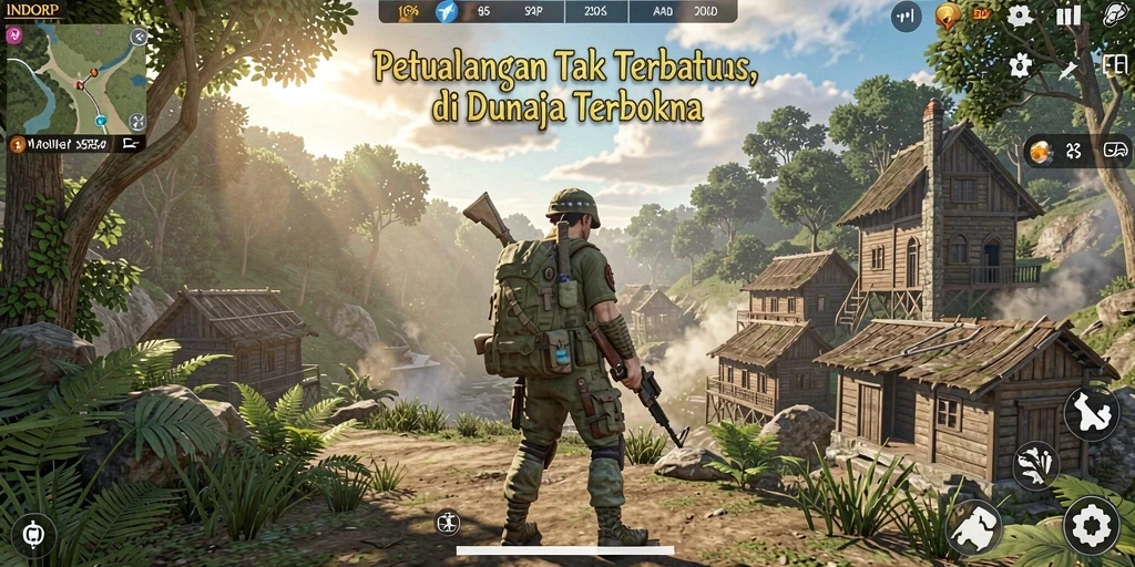 Tampilan gameplay INDORP menunjukkan kebebasan eksplorasi dalam dunia terbuka.