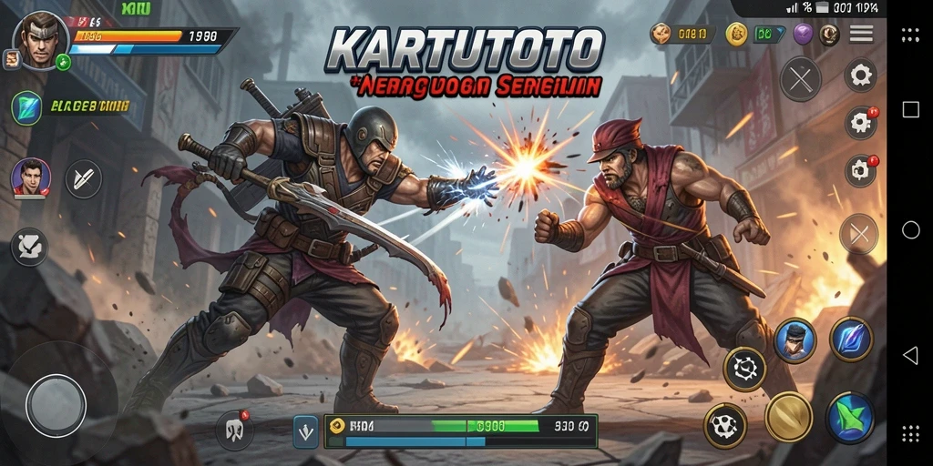 Tampilan pertarungan intens dalam KARTUTOTO dengan karakter yang beraksi.
