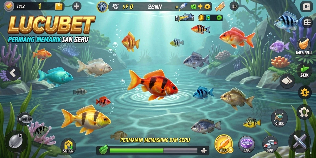 Tampilan screenshot utama LUCUBET menampilkan aksi memancing yang seru.