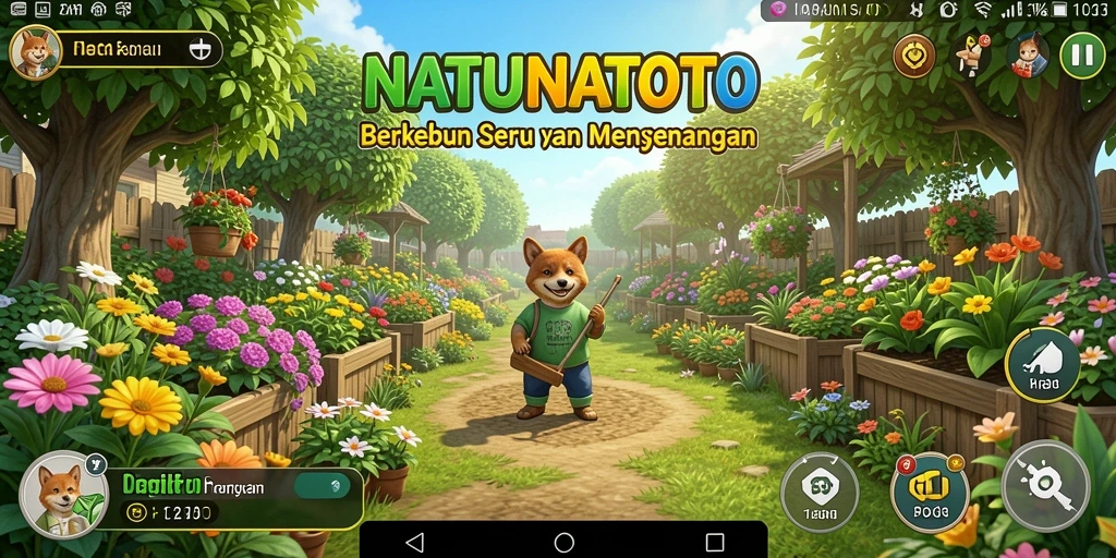 Tampilan gameplay menarik dari NATUNATOTO dengan berbagai tanaman.