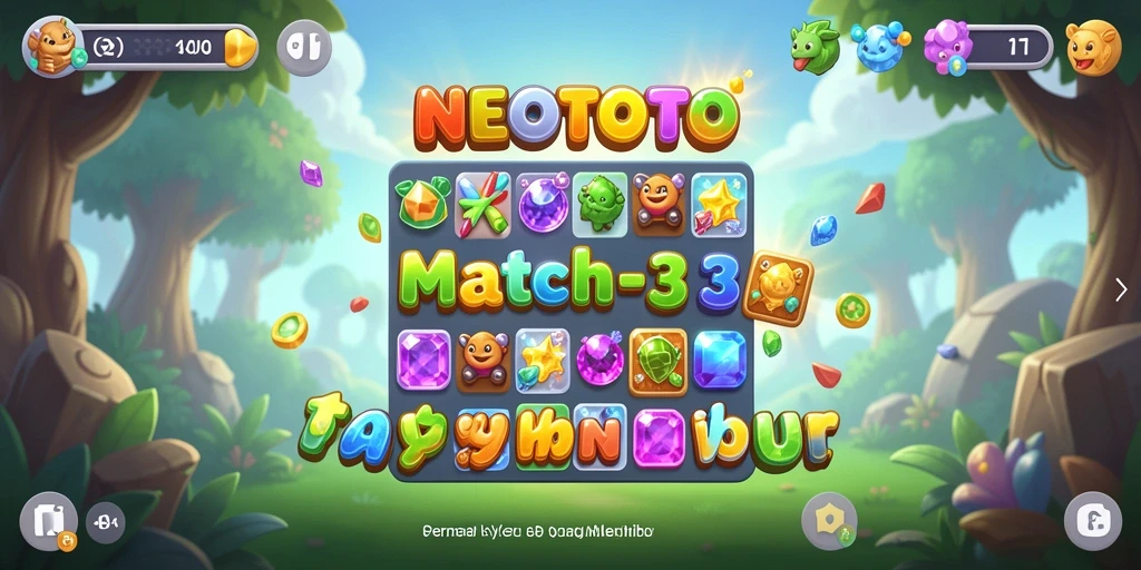 Gameplay seru NEOTOTO dengan elemen Match-3 yang berwarna-warni.
