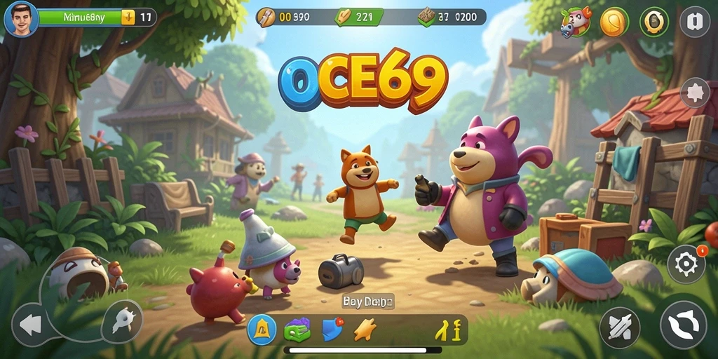 Tampilan gameplay OCE69 yang menunjukkan interaksi karakter dalam dunia simulasi.