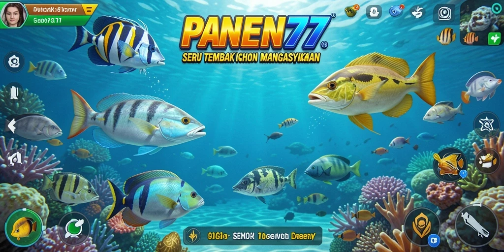 Tampilan gameplay seru saat menembak ikan di PANEN77.