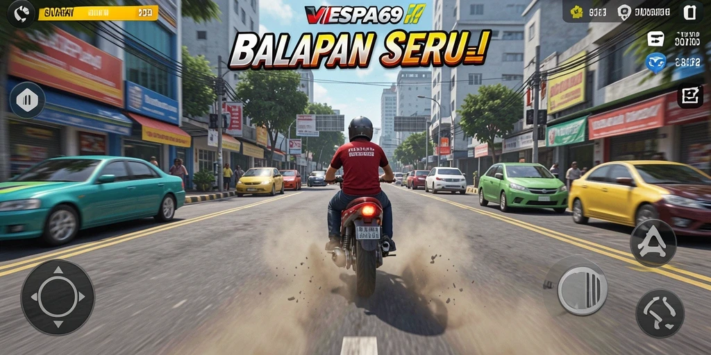 Gameplay seru dalam balapan Vespa yang mendebarkan.