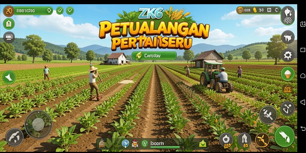 Tampilan gameplay ZK6 saat mengelola pertanian yang indah.